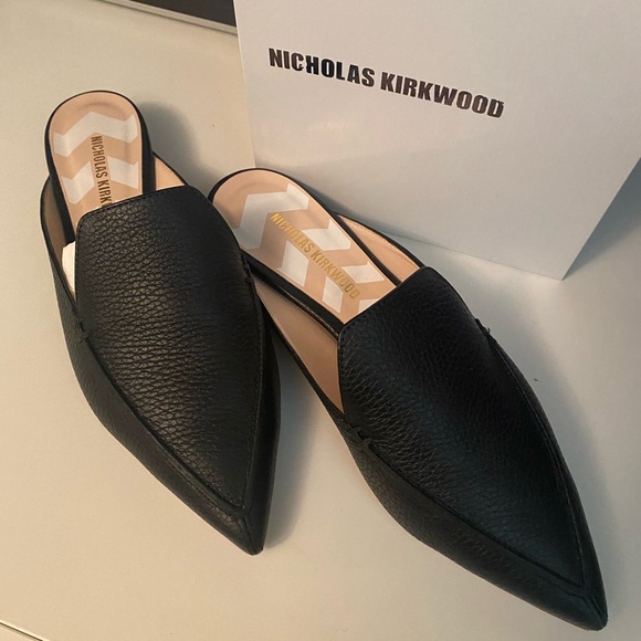 Nicholas Kirkwood Black Leather Beya Slip-on Mules Flats Loafers Shoes 38 *Mint* - Picture 4 of 8